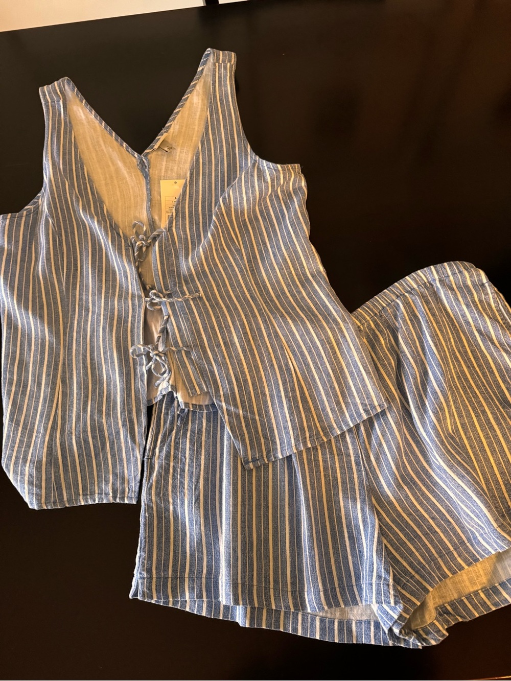Blue & White Striped Women’s Short Set - Tie-Front Tank & Shorts